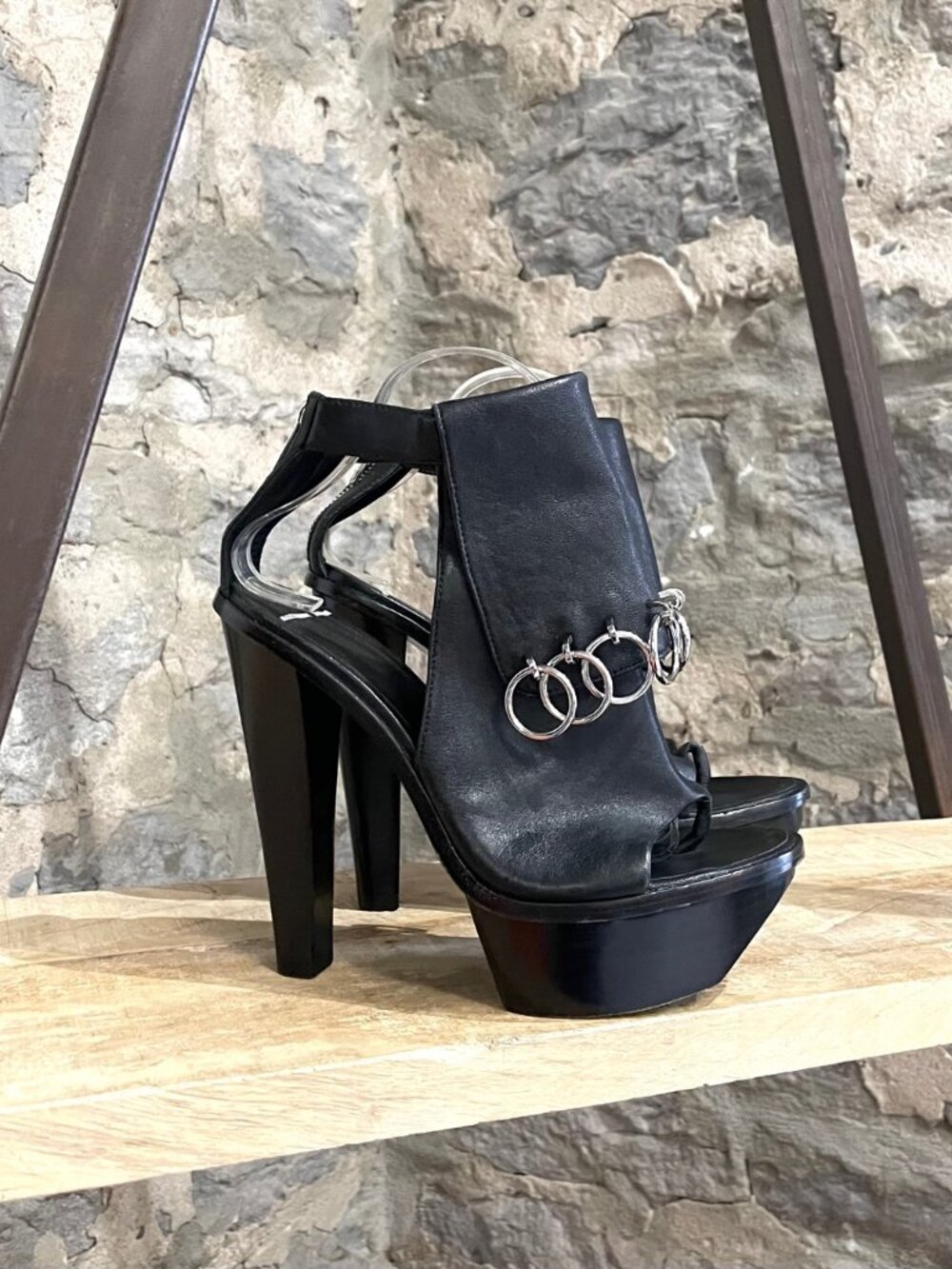 Alexander Wang Black Ring Accent Platform Sandals